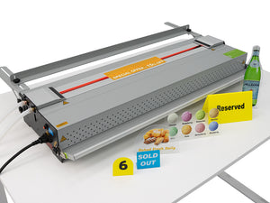 Side view of ABM720 acrylic sheet bender with heating element and control panel for plastic thermoforming