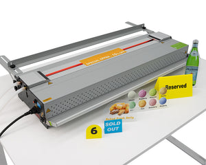 Side view of ABM720 acrylic sheet bender with heating element and control panel for plastic thermoforming
