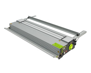 Overhead view of ABM720 plastic bending machine showing 720mm heating width and sturdy metal frame